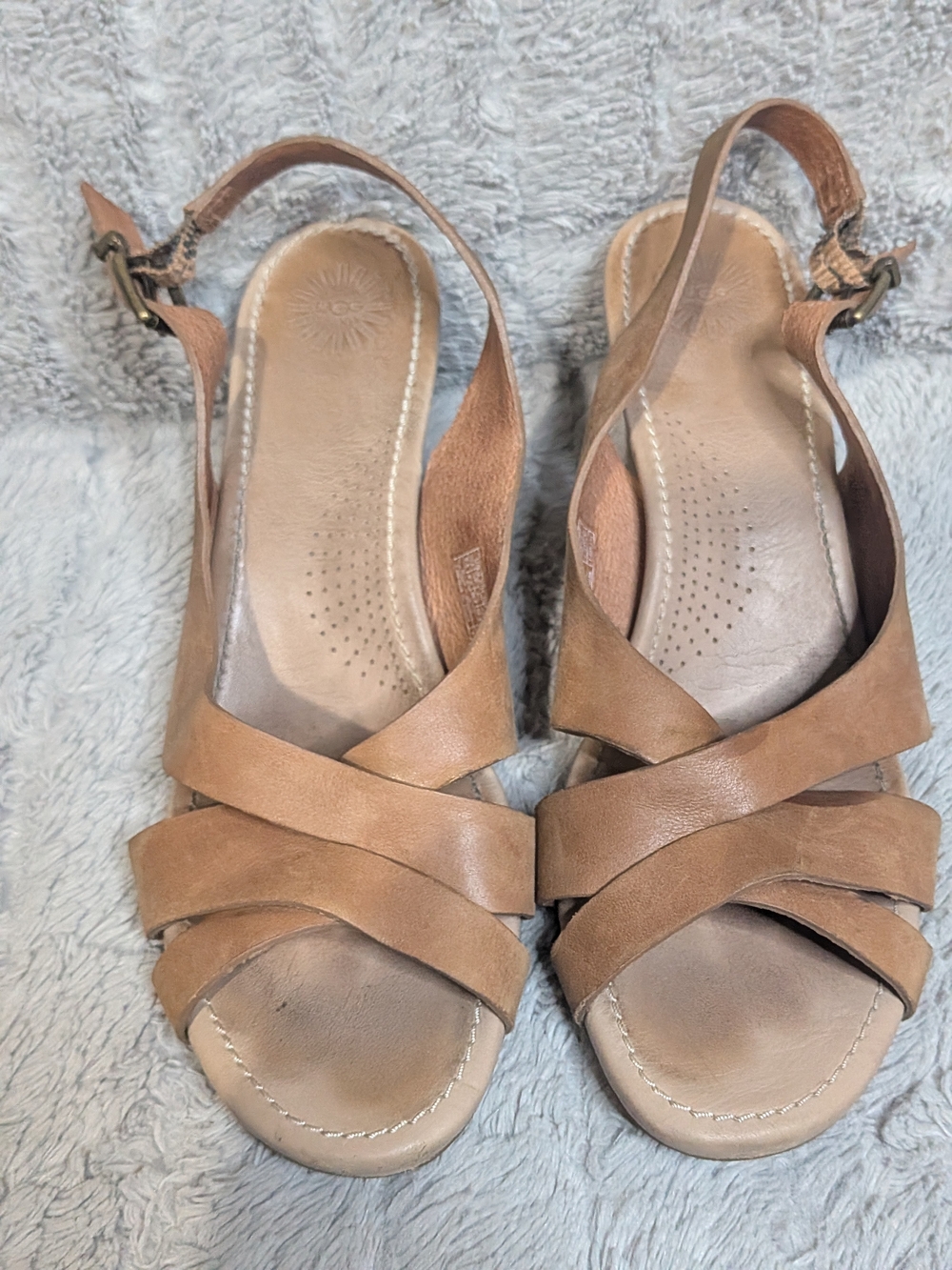 UGG Women's Tan Leather Crisscross Slingback Sandals